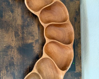 Bandeja de servir dividida de madera Leilani Monkey Pod vintage