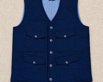 RRL Double RL Ralph Lauren Indigo Utility Vest Multi Pocket Size XL