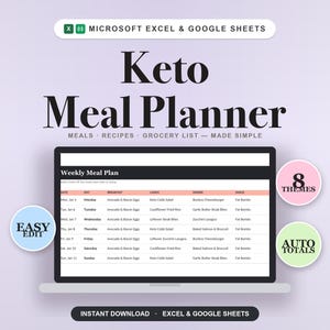 Keto-Mahlzeitenplaner, Wochenmenü- und Einkaufslistenvorlage, Excel- und Google-Tabellen