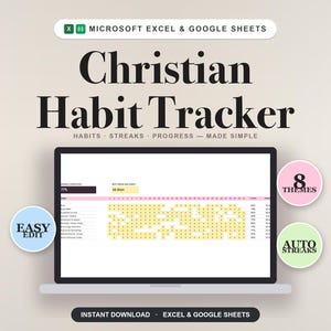 Kristen vanebok Enkel utskrivbar kristen bok Bibelläsningslogg Bönedagbok Trosvaneschema Excel och Google Sheets