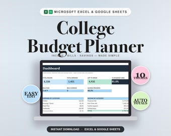Planer budżetu studenckiego – śledzenie czesnego i podręczników, arkusz kalkulacyjny dochodów, wydatków i oszczędności, Excel i Arkusze Google