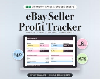 Arkusz kalkulacyjny sprzedawcy eBay Śledzenie zysków Śledzenie sprzedaży zapasów Dziennik sprzedawcy eBay Arkusz zysków eBay Śledzenie opłat eBay Arkusze Excel i Google