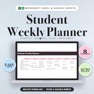 Student Weekly Planner Template Simple Editable Excel Assignment Tracker Exam Planner College Planner Study Schedule Excel & Google Sheets