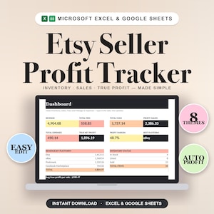 Etsy Seller Spreadsheet, Profit, Inventory and Sales Tracker, Fee Log, Excel & Google Sheets