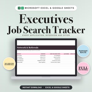 Executive Job Search Tracker, Excel & Google Sheets