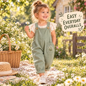 Sömnadsmönster för småbarnsdungaree i PDF-format - Babysparkdräkt och barnoveraller, enkelt nybörjarmönster, 3 M-6Y