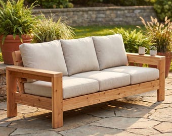 Outdoor Sofa Build Plan PDF, DIY 2x4 Cedar Patio Sofa Couch Woodworking Plans, Modern 3-Seat Lounge, Instant Download