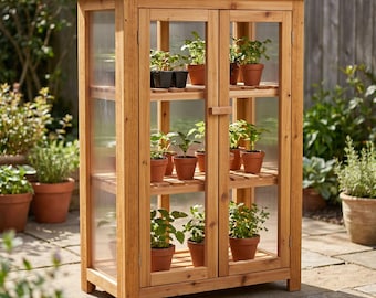 Mini Gewächshaus Schrank Bauplan PDF, DIY Zedern Gewächshaus mit Regalen Holzbearbeitungspläne, kleine Terrasse Gewächshaus, sofort Download