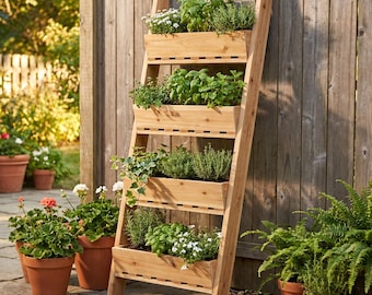 Vertical Planter Plan PDF, DIY Cedar Herb Ladder Garden Woodworking Plans, Leaning Vertical Garden, Instant Download