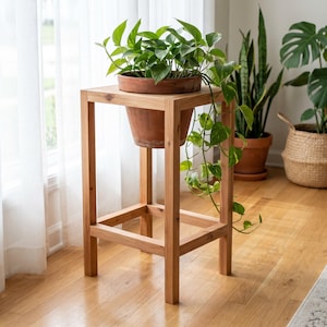 Mid Century Plant Stand Plan PDF, DIY Cedar Plant Stand Woodworking Plans, Drop In Pot Holder Stand, Instant Download