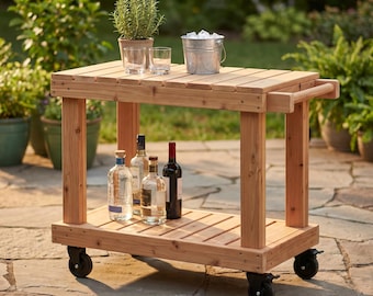 Planos en PDF para carrito de bar, planos de carpintería para carrito de bar rodante de cedro para exteriores (hágalo usted mismo), carrito móvil para bebidas en el patio, descarga instantánea.