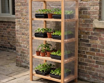 4 Tier Greenhouse Build Plan PDF, DIY Cedar Mini Greenhouse Shelf Woodworking Plans, Patio Seed Starting Rack, Instant Download