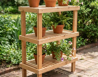 3-Tier Plant Stand Build Plan PDF, DIY Cedar Tiered Plant Shelf Woodworking Plans, Indoor Outdoor, Instant Download