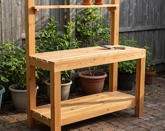 Potting Bench Build Plan PDF, DIY Cedar Garden Potting Table Woodworking Plans with Storage Shelf, Instant Download