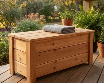 Storage Bench Build Plan PDF, DIY Cedar Deck Box Bench Woodworking Plans, Outdoor Storage Seat with Lid, Instant Download