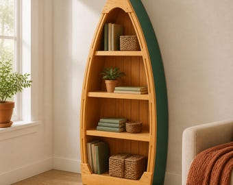 Coastal Boat Bookcase Woodworking Plan PDF | Boat-Shaped Bookshelf Plans | Printable Nautical Furniture Project