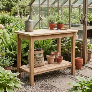 Garden Work Table Build Plan PDF, DIY Cedar Potting Table Woodworking Plans, Outdoor Work Bench with Shelf, Instant Download