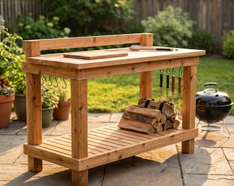 Grill Station Build Plan PDF, DIY Cedar Outdoor Kitchen Prep Table Woodworking Plans, BBQ Cart, Instant Download