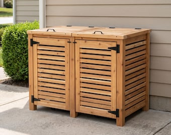 Trash Can Storage Shed Plan PDF, DIY Cedar Double Bin Enclosure Woodworking Plans, 2 Wheelie Bin Hideaway, Instant Download