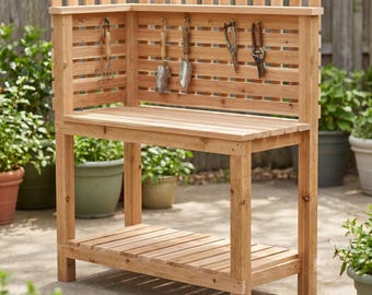 Potting Bench Build Plan PDF, DIY Cedar Potting Table with Tool Rack Back Woodworking Plans, Garden Bench with Storage, Instant Download