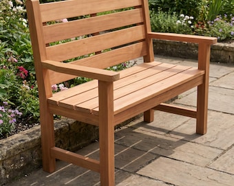 Garden Bench with Back Build Plan PDF, DIY Cedar Outdoor Bench with Arms Woodworking Plans, 2 Seat Patio Bench, Instant Download