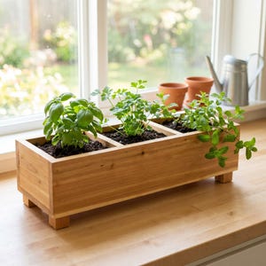 Indoor Herb Planter Box Build Plan PDF, DIY Wooden Windowsill Herb Garden Woodworking Plans, 3-Compartment Planter, Instant Download