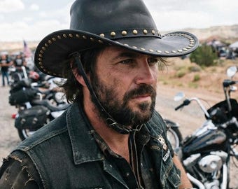 Renegade Biker Western Leather Cowboy Hat