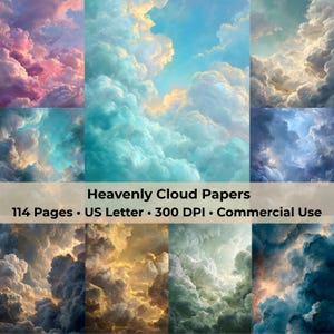 Cloud Digital Paper, 114 JPG, US Letter Scrapbook Paper, Printable Junk Journal Paper, Commercial Use