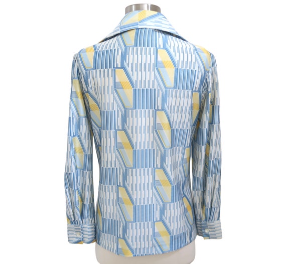 vtg 70s LANVIN geometric print top button up shirt - image 2