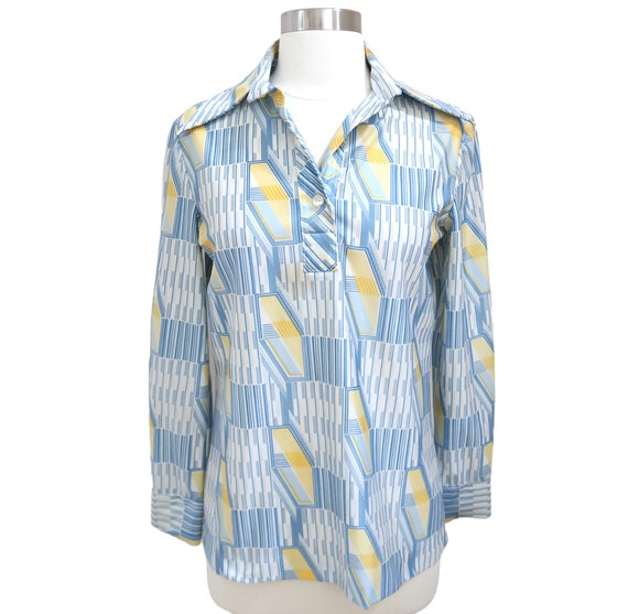 vtg 70s LANVIN geometric print top button up shirt - image 1