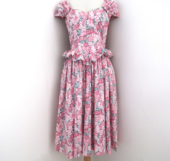 vtg 80s LAURA ASHLEY pink floral dress garden part