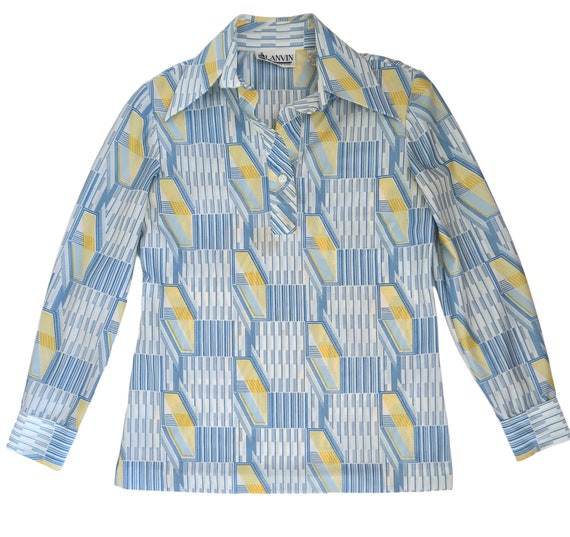 vtg 70s LANVIN geometric print top button up shirt - image 3