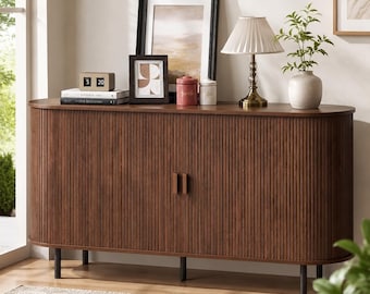 Mid Century Sideboard Buffet Cabinet Walnut Coffee Bar Storage Cabinet
