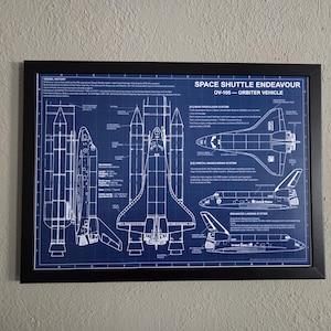 Space Shuttle Endeavour Blueprint Poster, NASA Spacecraft Wall Art, Engineer Gift A3