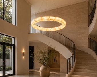 Moderne LED-Pendelleuchte in Alabasteroptik mit Marmor-Effekt