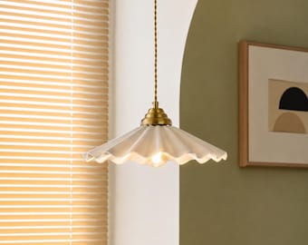 Japanese Ceramic Pendant Light Vintage Copper Hanging Lamp Modern Home Decor