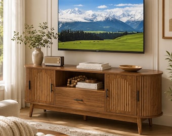 Fluted TV Stand Mid Century Media Console for 70 Inch TV