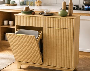 Fluted Laundry Hamper Cabinet Tilt Out Storage Organizer Hidden Basket Furniture