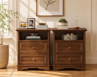 Farmhouse Nightstand Set of 2 Bedside Tables with Storage