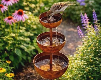 Vintage Iron Rain Catcher Bird Bath | Rustic Outdoor Bird Feeder Dish for Garden