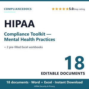HIPAA Compliance Toolkit for Therapists, Editable Policies, Risk Assessment (Digital Download)