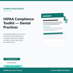 HIPAA Compliance Toolkit for Dental Practices, 18 Editable Policies, Risk Assessment (Digital Download)