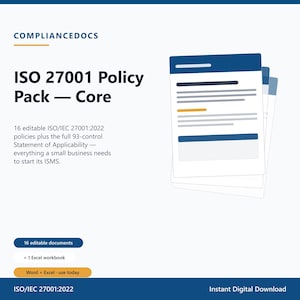ISO 27001 ポリシーパック、ISMSツールキット、適用性に関する声明（デジタルダウンロード）