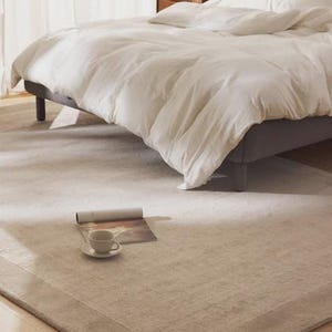 Neutral Beige Hand Tufted Wool Rug, Loop & Cut Pile Area Carpet, Contemporary Bedroom Living Room Rug, Custom Size