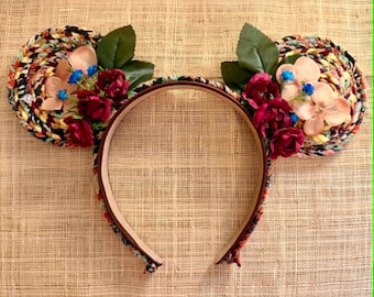 Upcycled Braided Park Ears with Borrage, Rose, and Nasturtium Flowers – Sustainable Theme Park Accessory