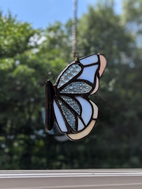 Stained Glass Butterfly Suncatcher- Light Blue
