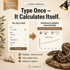 Auto calculating snake feeding log