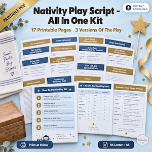Nativity Play Script Printable Kit | Christmas Nativity Play for Kids, Church, School, Costumes, Programme, Tickets PDF