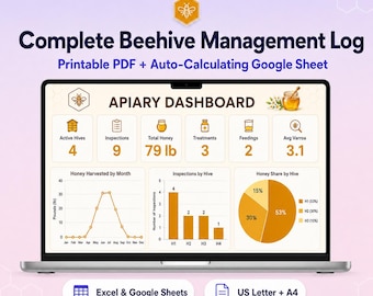 Beekeeping Log Book Printable & Google Sheets | Beehive Inspection Log, Honey Harvest, Treatment, Winterization Tracker, Apiary Record PDF
