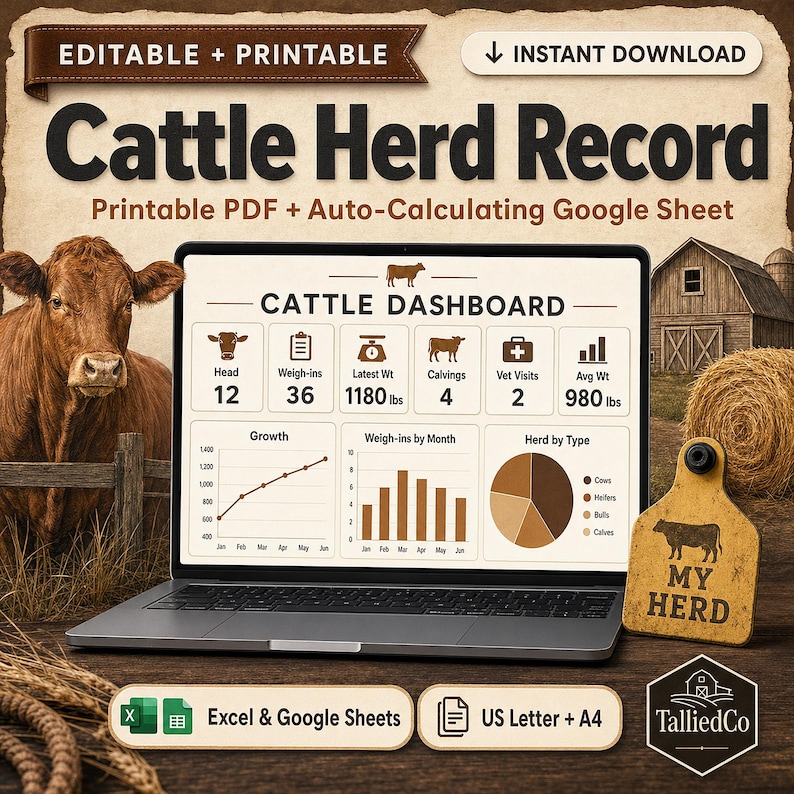 Cattle herd record printable google sheets
